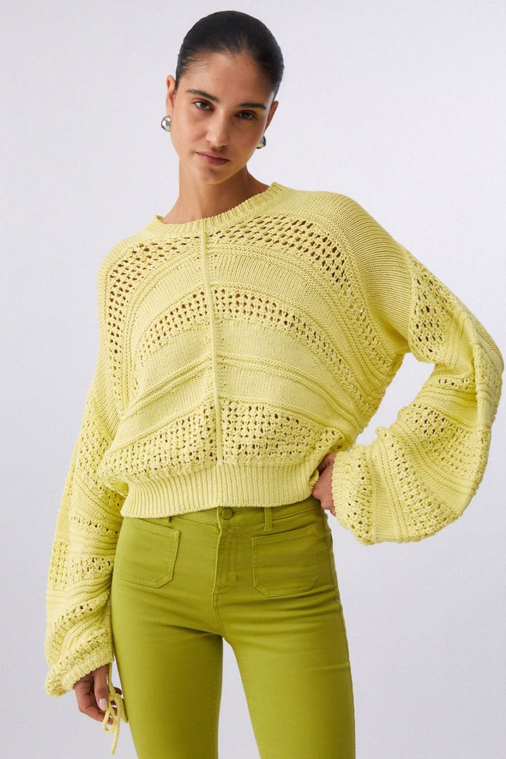 Long-sleeve openwork sweater