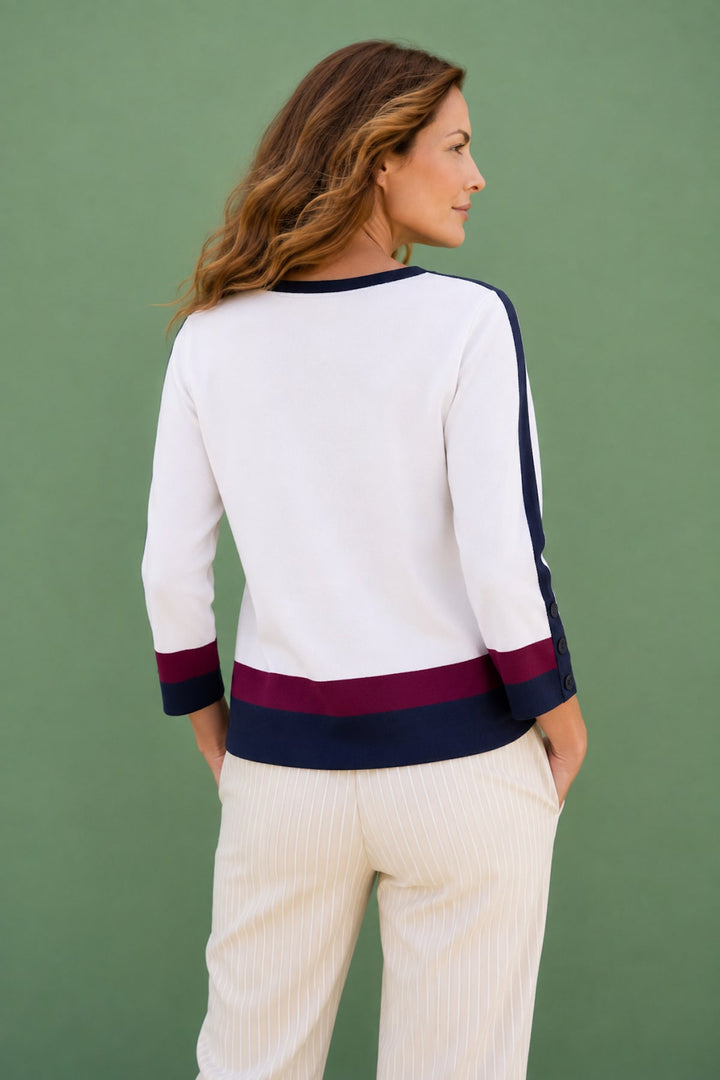 Tricot à blocs de couleurs avec détails boutonnés vue de face pour femme kennys