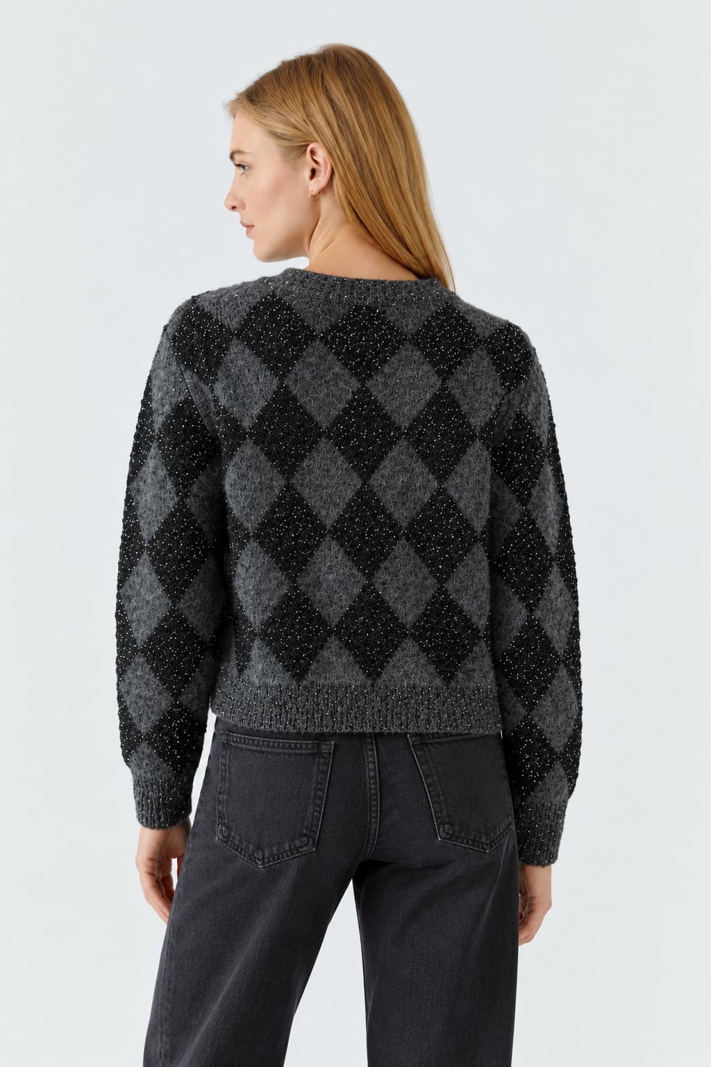 Tricot à losanges et sequins pour femme Oui