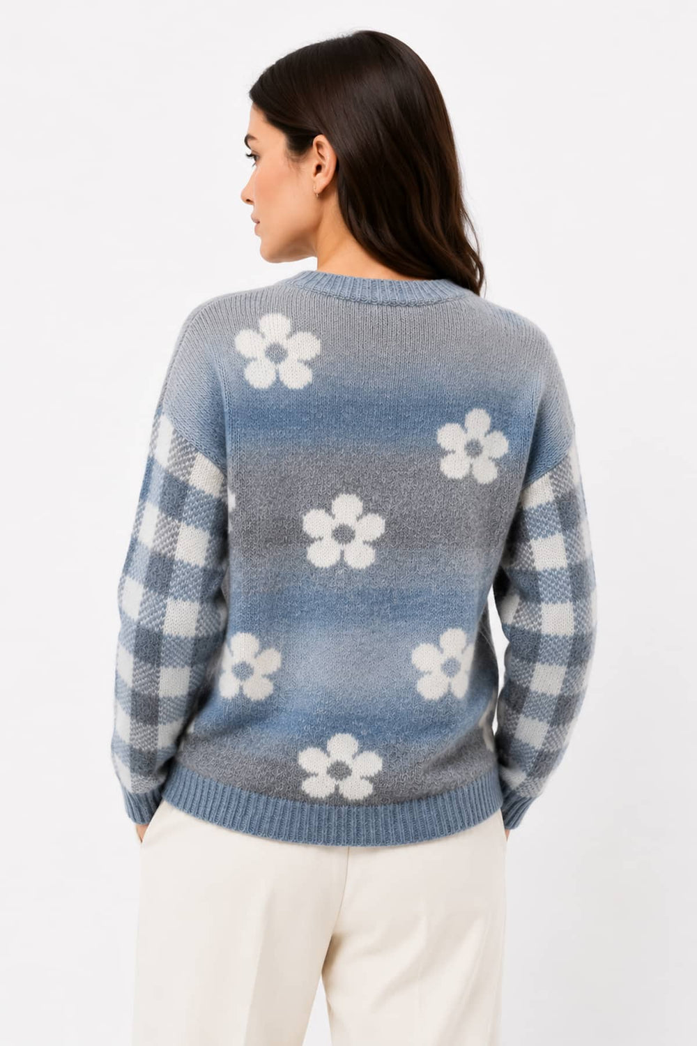Tricot à motifs floraux et carreaux vue de face pour femme Coco y Club
