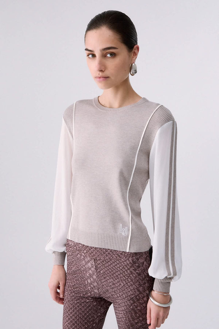 Two-material knit with contrasting sleeves for women liujo