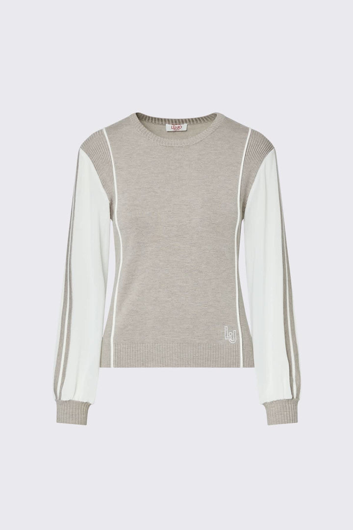 Two-material knit with contrasting sleeves for women liujo