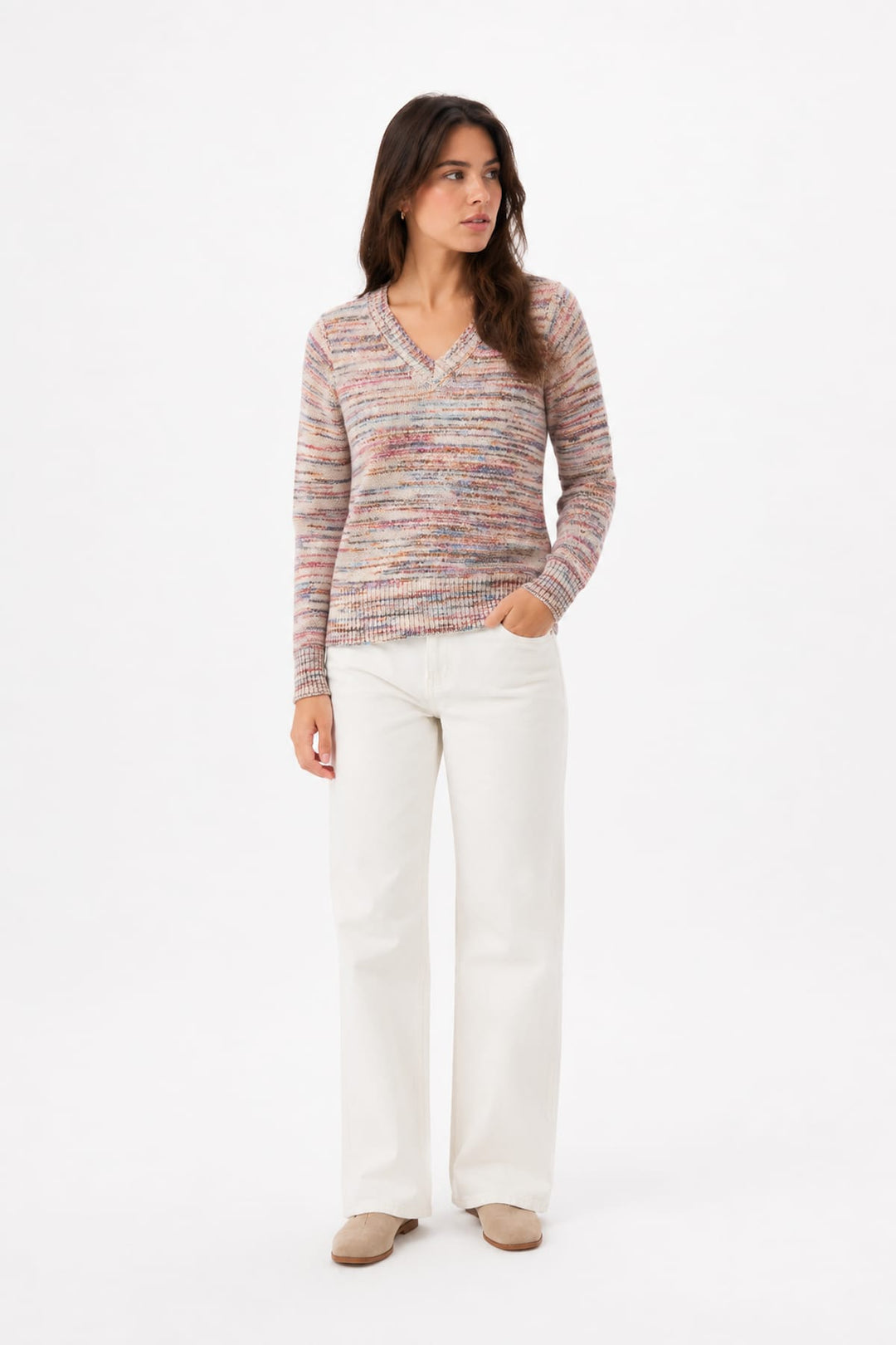 Tricot chiné à col en V vue de face pour femme Coco y Club