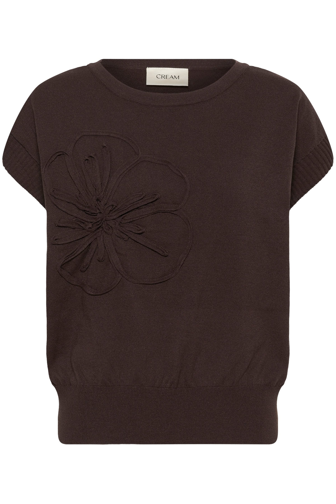 Vue de face tricot à fleur appliquée Cream femme vert avec détails floraux - Valérie Simon