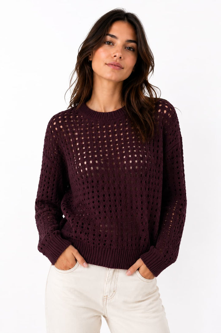 Vue de face tricot ajouré Brax pour femme noir avec manches longues - Valérie Simon