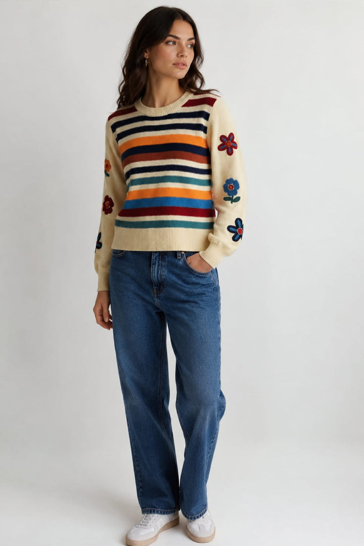Tricot rayé à appliqués floraux pour femme Coco y Club