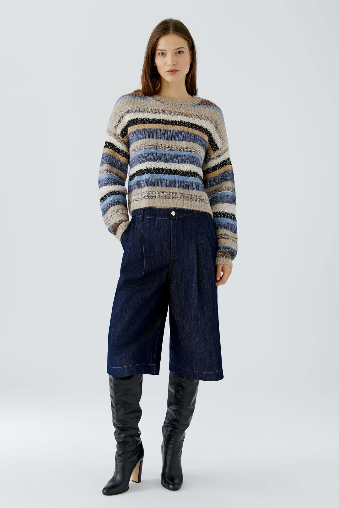 Tricot rayé à col rond pour femme Oui
