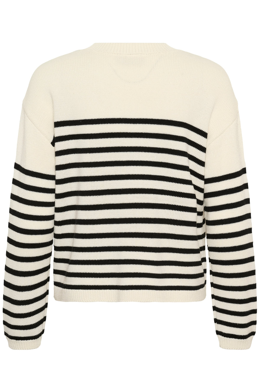 Vue de devant tricot rayé inscription Kaffe pour femme blanc et noir - Valérie Simon
