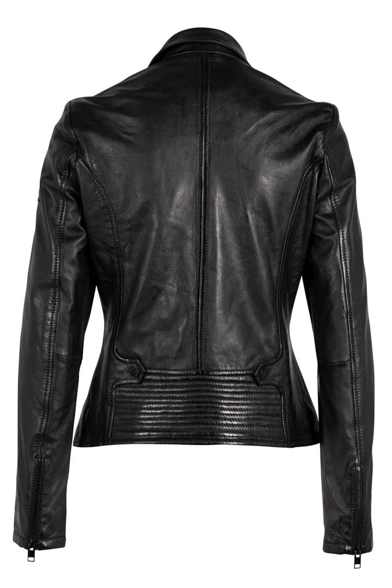 Veste Elsa en cuir véritable avec une coupe ajustée et élégante, idéale pour un style raffiné et moderne.