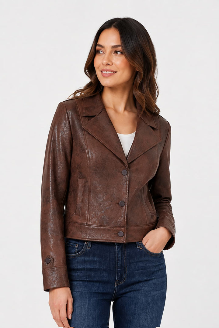 Veste effet cuir à col tailleur pour femme Coco y Club