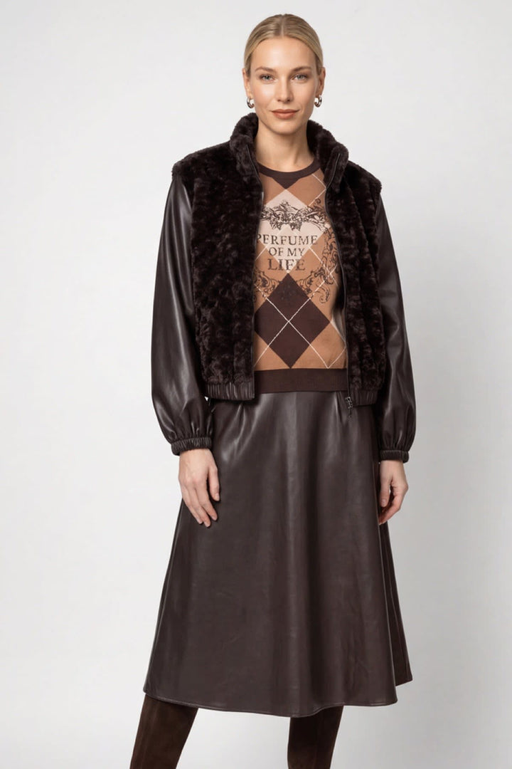 Veste en fausse fourrure à manches effet cuir pour femme Monari