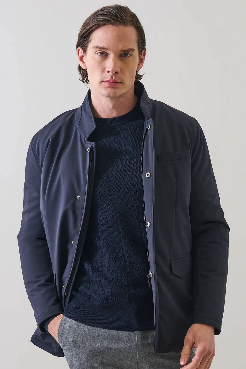 Patrick Assaraf men's lightweight stretch stand-collar jacket