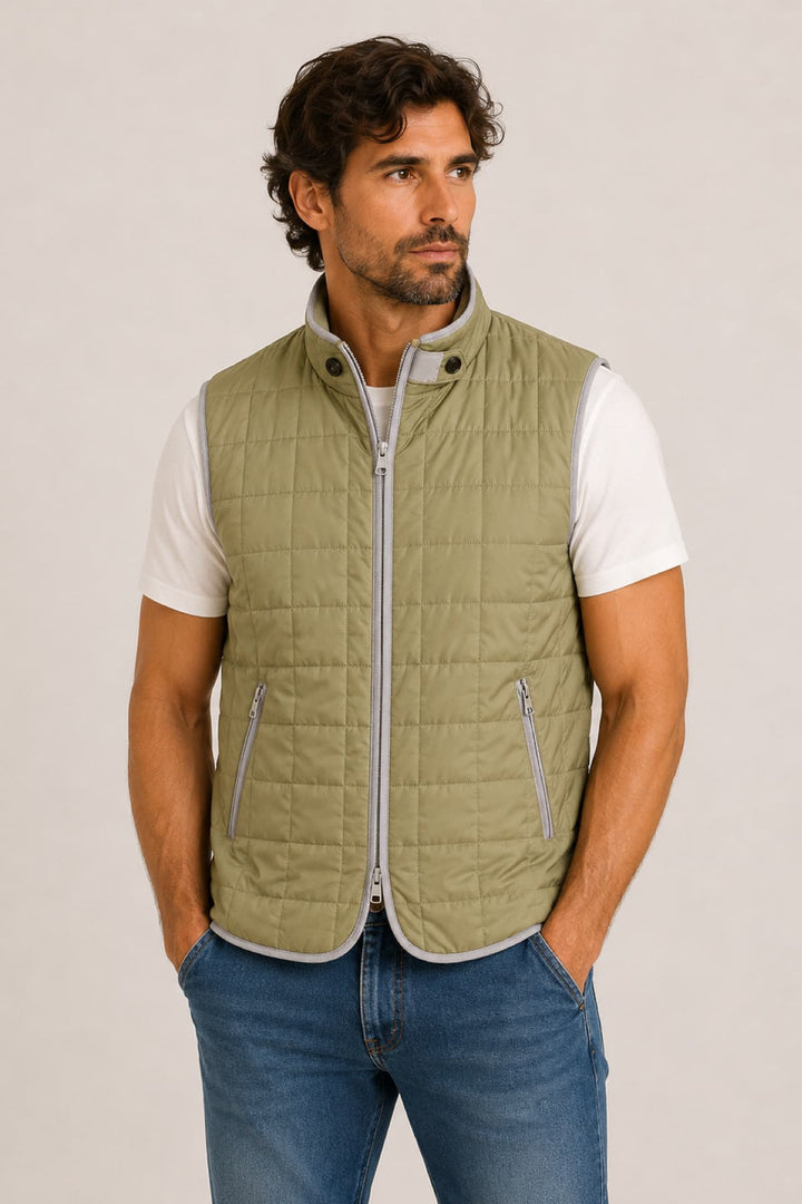 Vue côté veste matelassée Waterville col montant gris pour homme - Valérie Simon