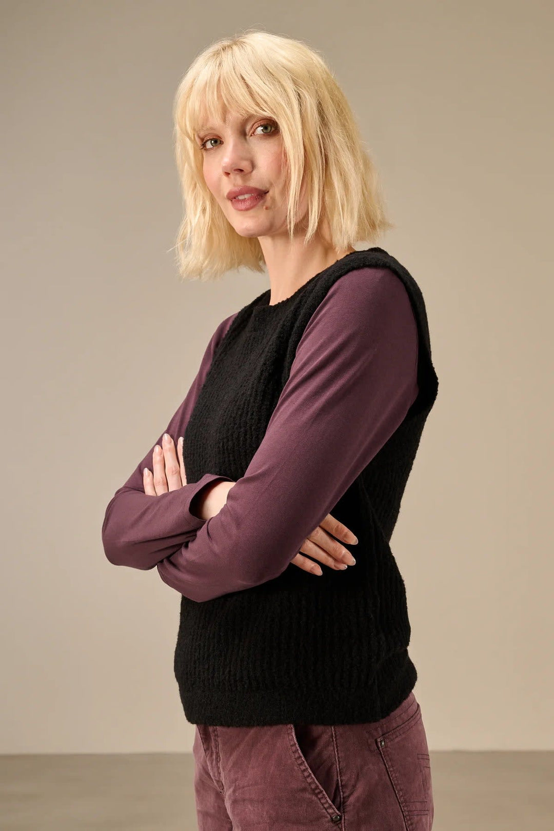 Veste sans manches en tricot pour femme Nile
