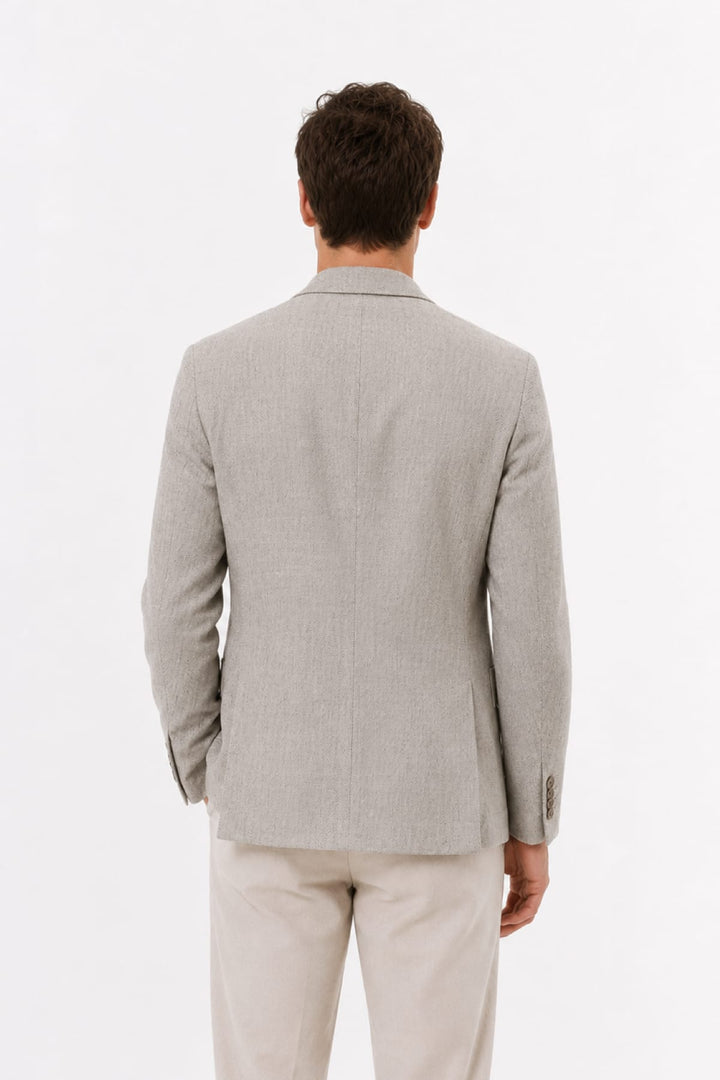 Front view of a beige Tagliatore linen-silk men&