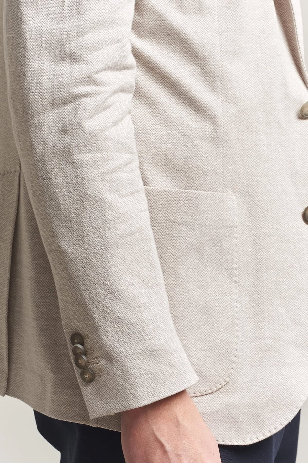 Front view of a gray textured herringbone Eton jacket for men - Valérie Simon