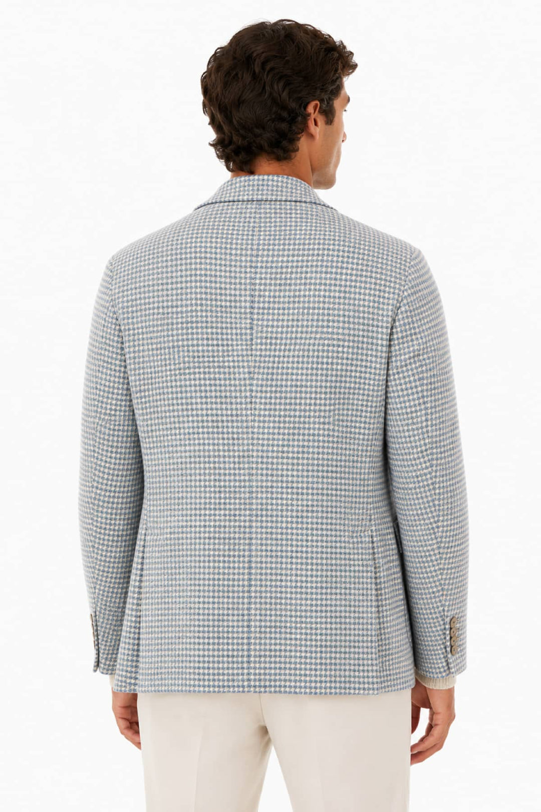Vue de côté veston texturé Tagliatore pour homme beige lin et soie - Valérie Simon