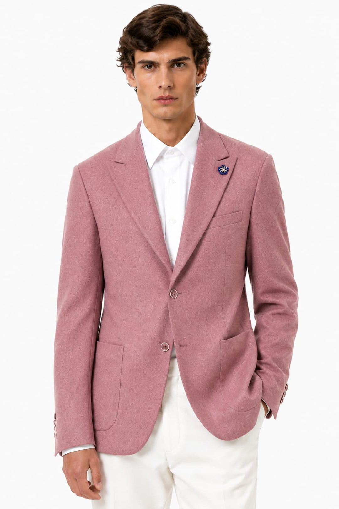 Veston texturé extensible marron vue de côté avec coudières - Lief Horsens pour homme - Valérie Simon