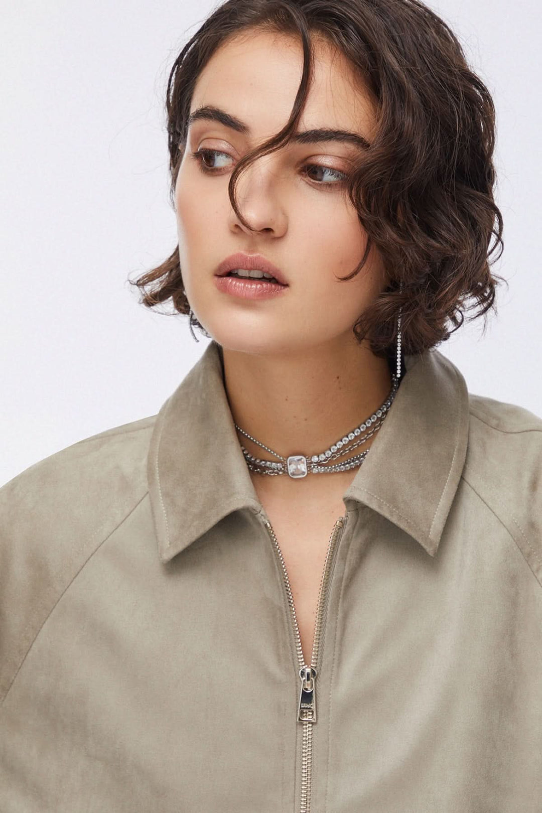 Short zip-up jacket with a shirt collar