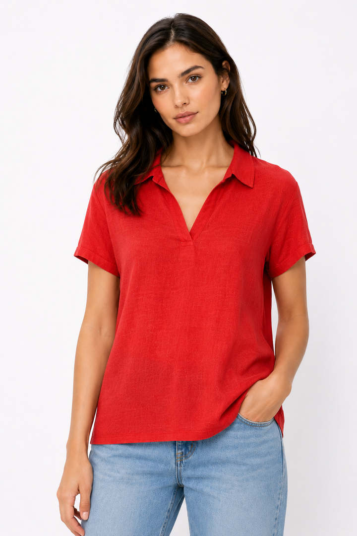 Short-sleeved linen polo shirt