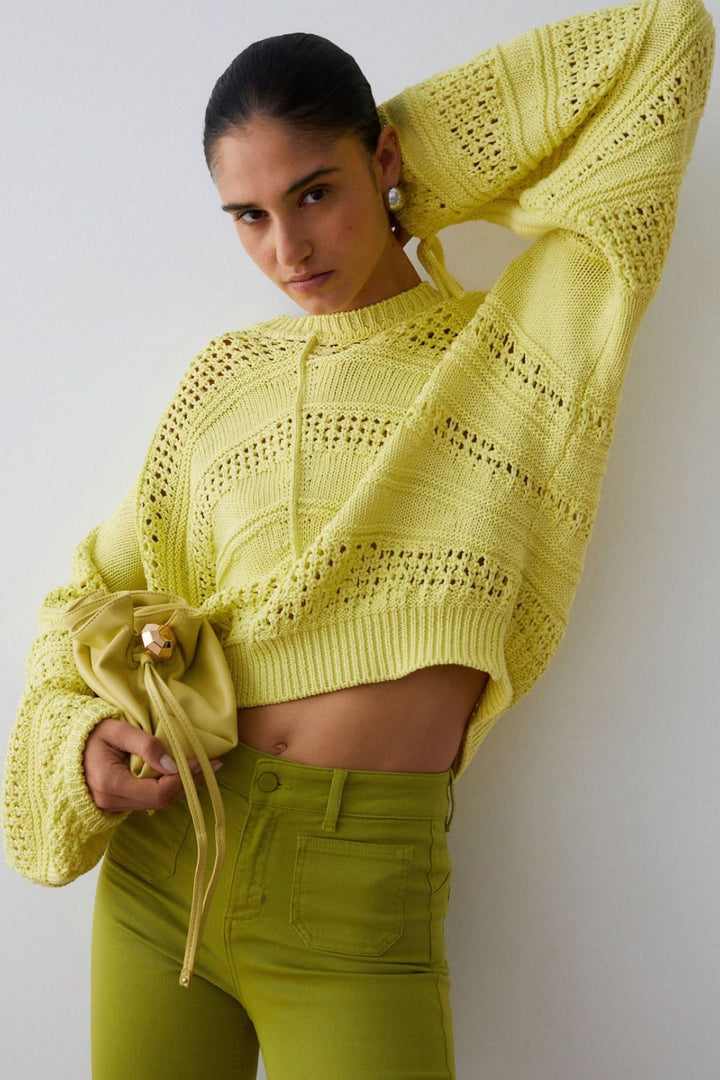 Long-sleeve openwork sweater