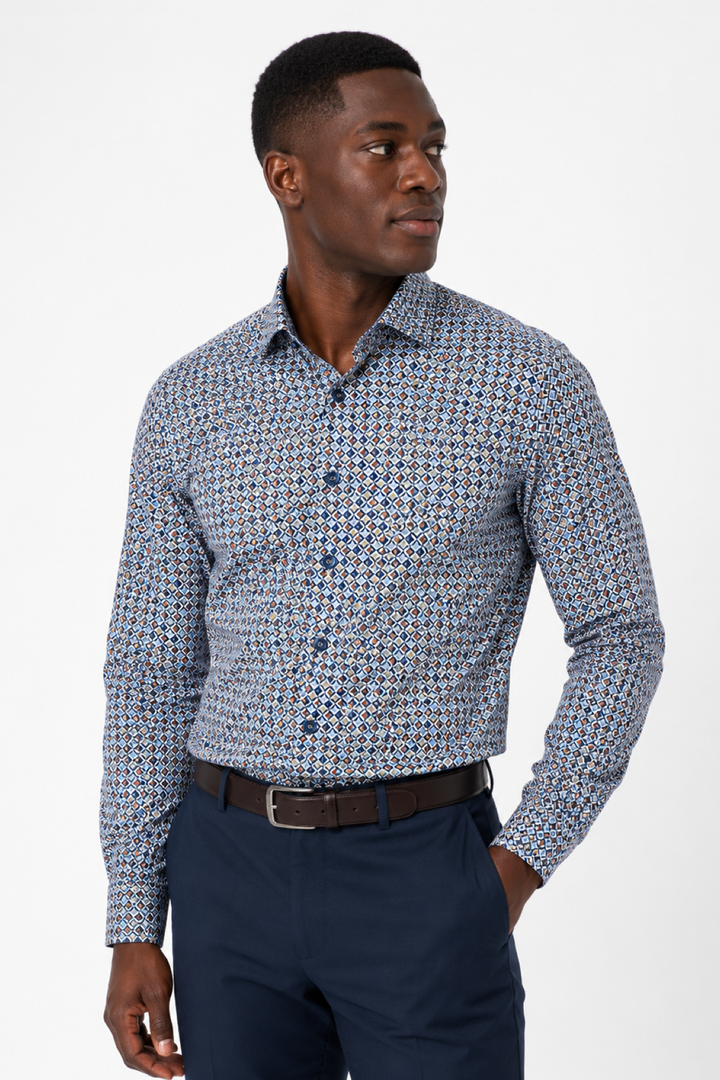 Geometric-print casual shirt