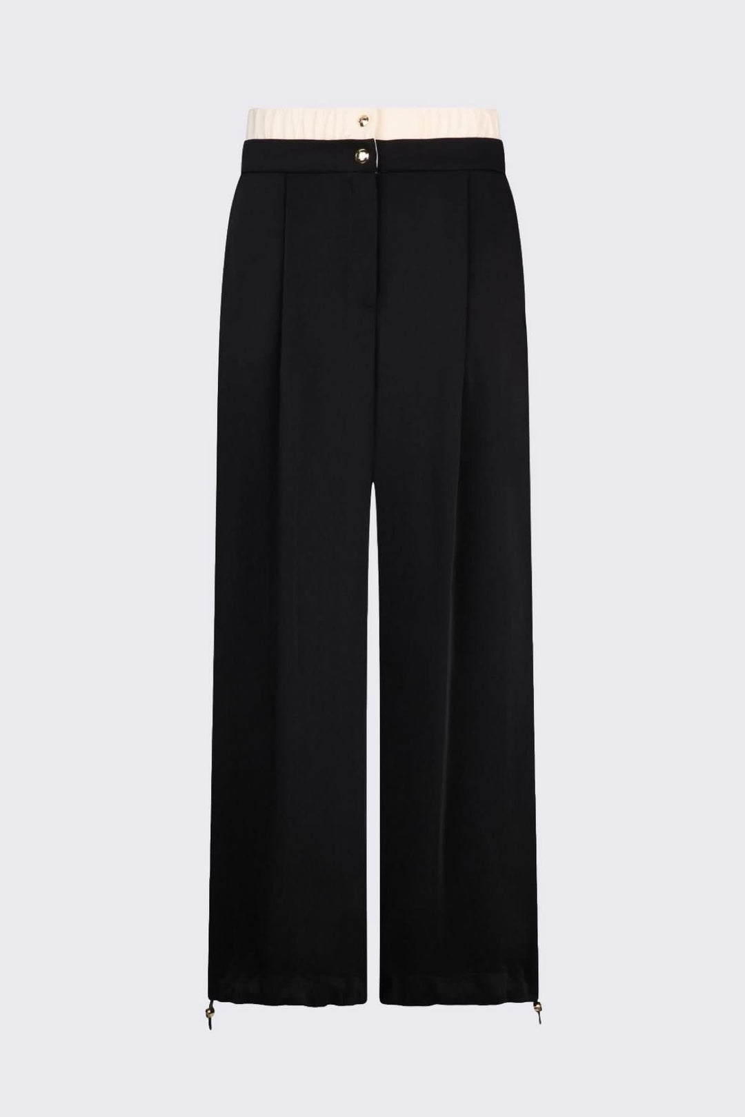 Pantalon large à plis avec taille contrastante