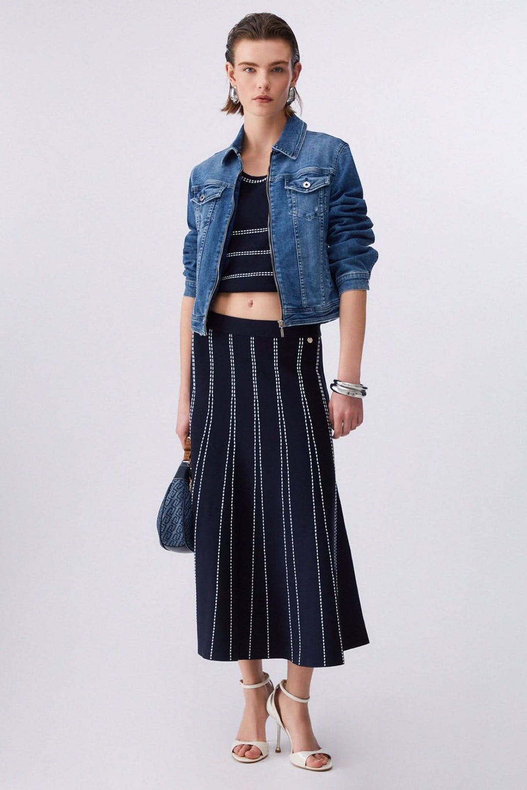 Flared midi skirt with a striped pattern