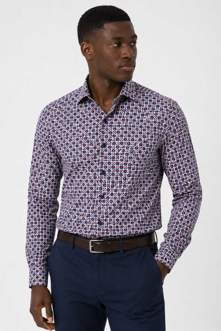 Retro-print casual shirt