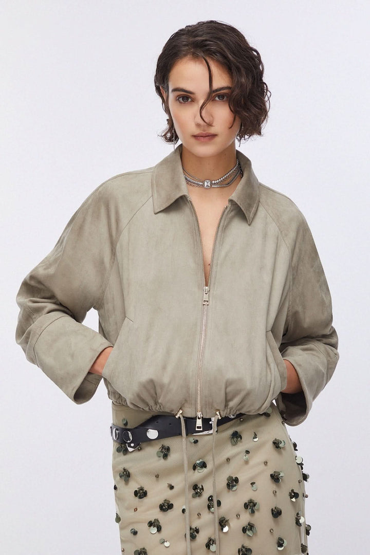 Short zip-up jacket with a shirt collar