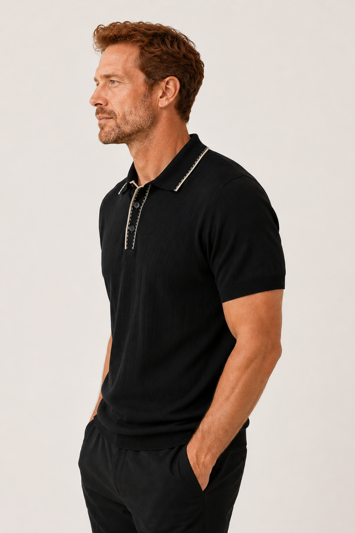 Textured polo shirt with collar detail